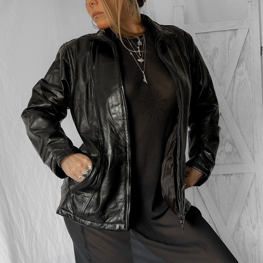 Vintage 90s y2k black patchwork leather jacket